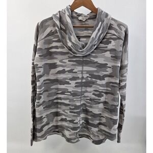 Lucky‎ Brand Camo Cowl Neck Top Womens Large Gray Waffle Knit Thermal Gorpcore
